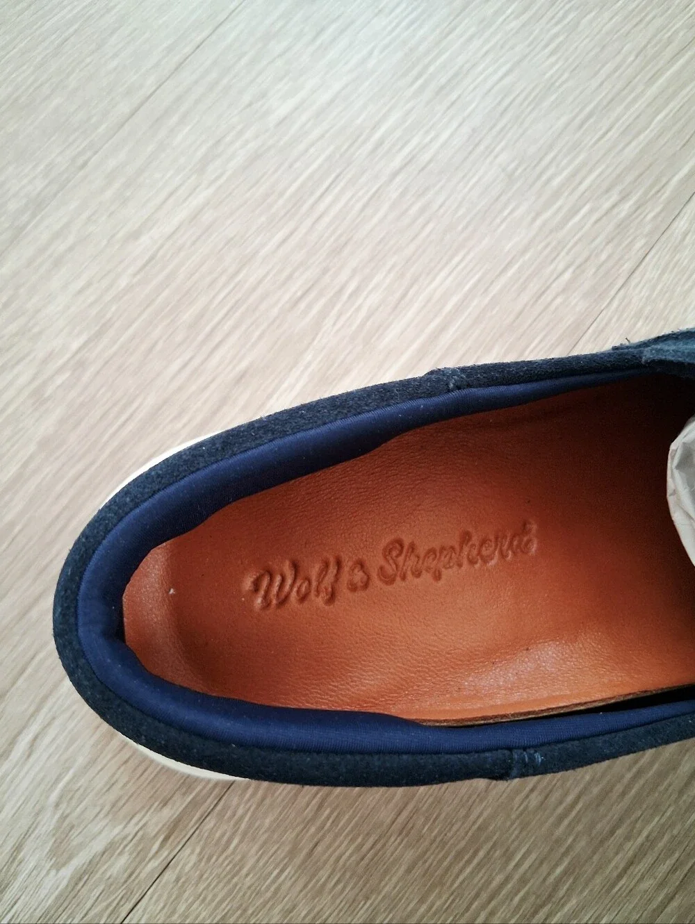 Wolf & Shepherd Crossover Loafer In Navy Suede